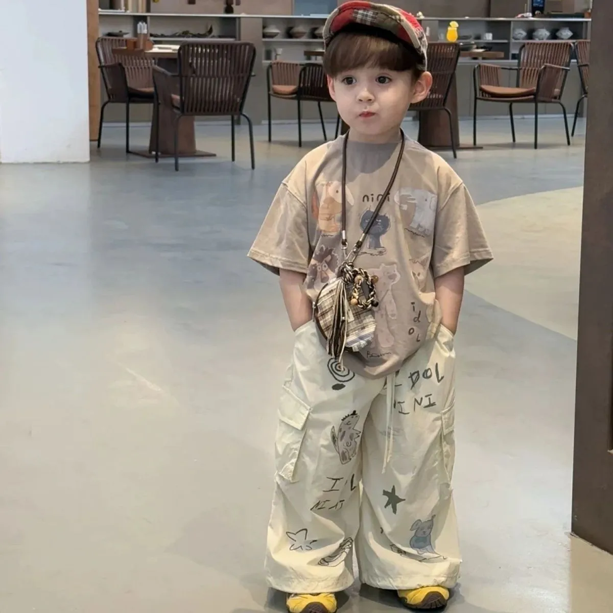 

Summer children's set fashionable new boy cartoon printed short sleeved T-shirt+pants two-piece set