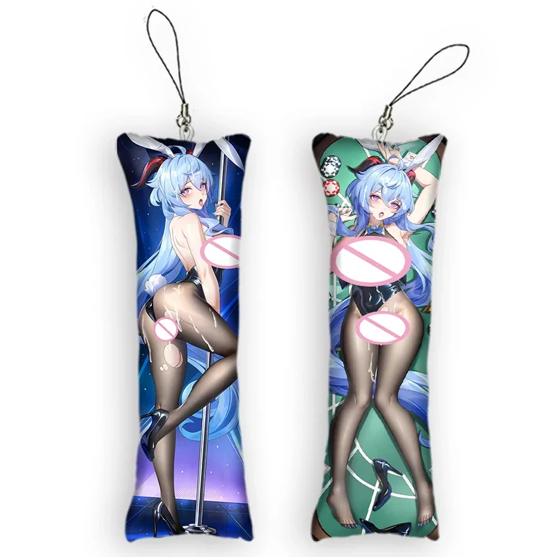 Fashion Anime Keychain Genshin Impact Ganyu Cartoon Mini Dakimakura Pendant Print Hanging Ornament Cute Otaku Small Body