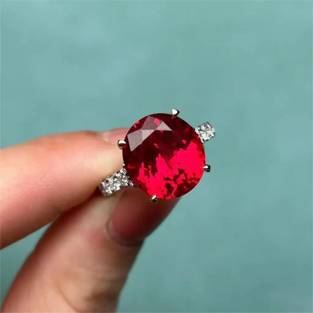 Pirmiana Custom Design 9k White Gold Ring for Women 7.66ct Lab Grown Ruby And DEF CVD Diamond Jewelry