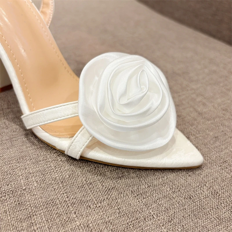 

Liyke Sexy Slingback Sandals Women Summer Fashion Rose Flowers Pointed Open Toe Back Strap High Heels Party Dress Shoes Size 41