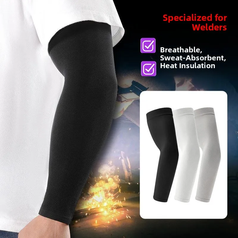 Welding Ice Silk Arm Protection Sleeves Men's Anti-Scalding Large Size Half Finger Gloves Thermal Protection