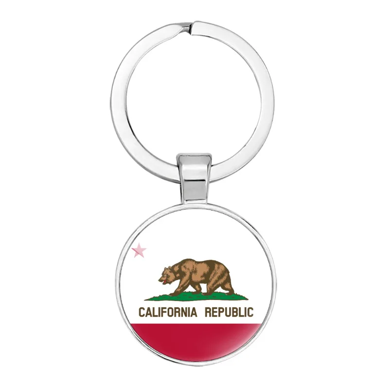 california keychainGlass Metal Pendant Key Chain Classic Men Women Key Ring Accessories Jewelry Gifts California flag bear Custo