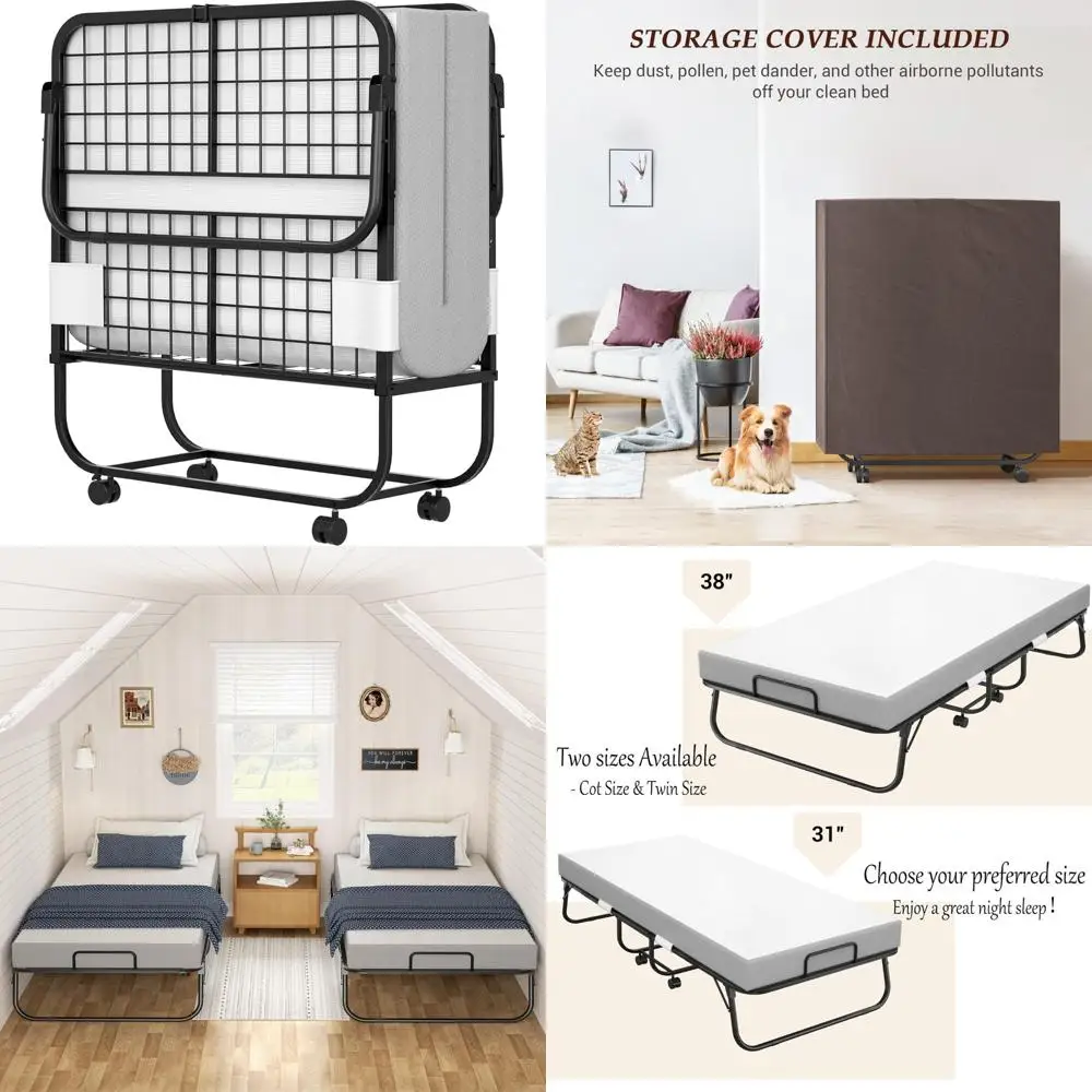 Twin Size Folding Bed with Mattress, 75