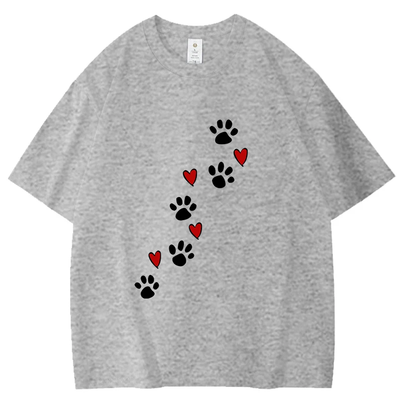 Lustiges T-Shirt mit Welpen-Fußabdruckmuster für Männer und Frauen, Baumwolle, modisch, kurzärmelig, lässig, Sommer, schlicht, locker, neutrales Harajuku-T-Shirt – Detail 7