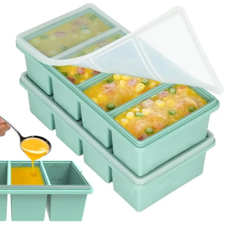 

Silicone Freezer Trays with Lids, 1-Cup Soup Container Style Ice Cube Trays for Freezer - Leakproof, Dishwasher, Oven Safe, Sta