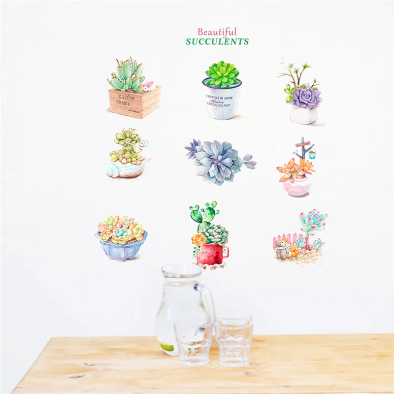 

Succulent Plant Flowerspot Wall Stickers Home Decoration For Shop Bar Bedroom Pastoral Mural Art Diy Pvc Wall Decal