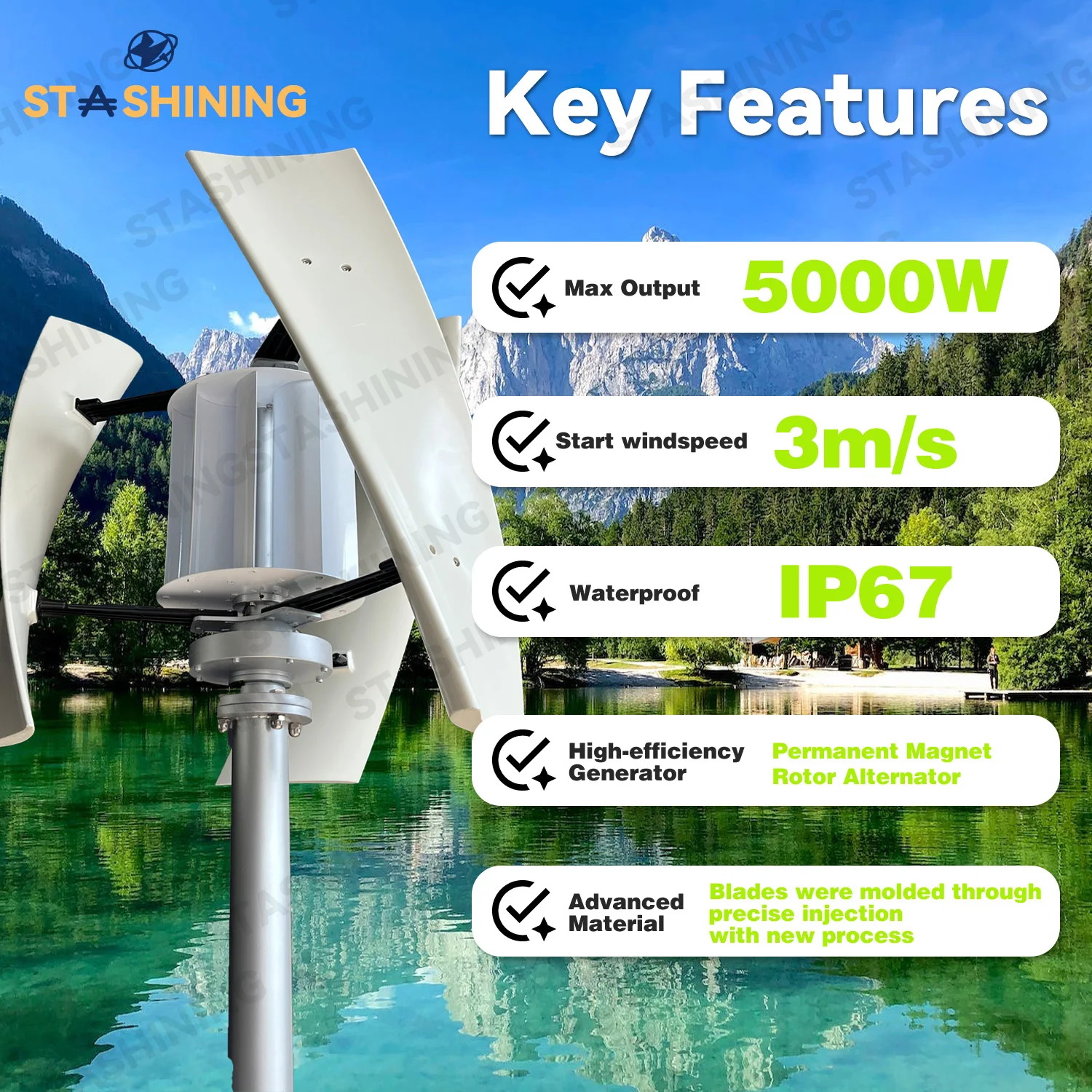 【Higher-Output】 Wind Turbine Generator Vertical 5000W MAX Windmill W/MPPT Charger Hybrid Solar Wind Off-grid System, Home Use