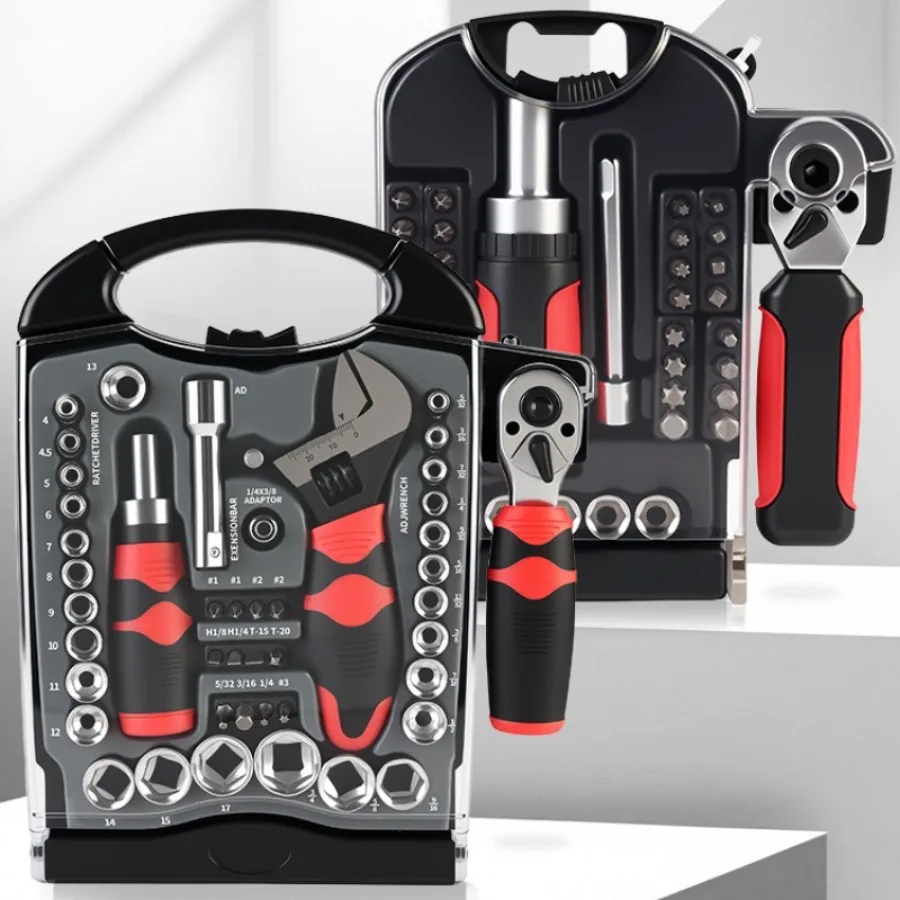

Comprehensive 45PCS Quick Ratchet Wrench Set - Socket Drivers & Adjustable Tools for Repairs