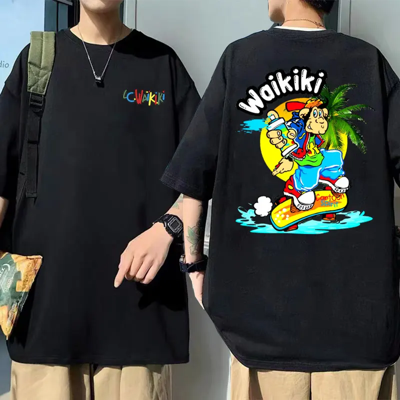 

Lc Waikiki Monkey Print Tshirt Men Women's Casual Oversized T Shirts Unisex Fashion Cartoon Streetwear Male Hip Hop Short Sleeve