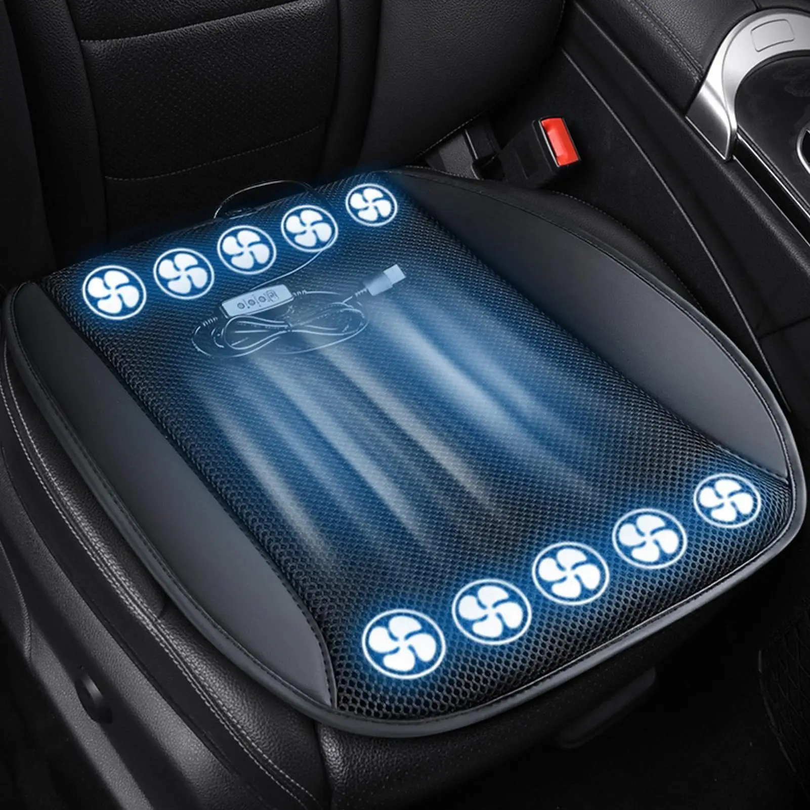Car Seat Cushion 12V 24V Plug In Air Circulation Summer Fan Blowing Car Seat Pad For Road Trips Commuting Family Outings Camping