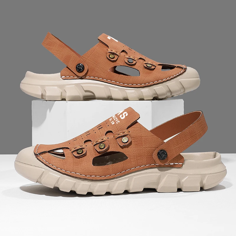 

Summer Men Sandals Genuine Leather Mens Casual Shoes Outdoor Men Leather Sandals for Men Beach Shoes Roman mens Shoes