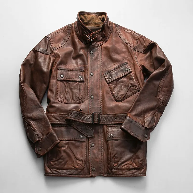Mid-length leather for men top layer vegetable-tanned calfskin