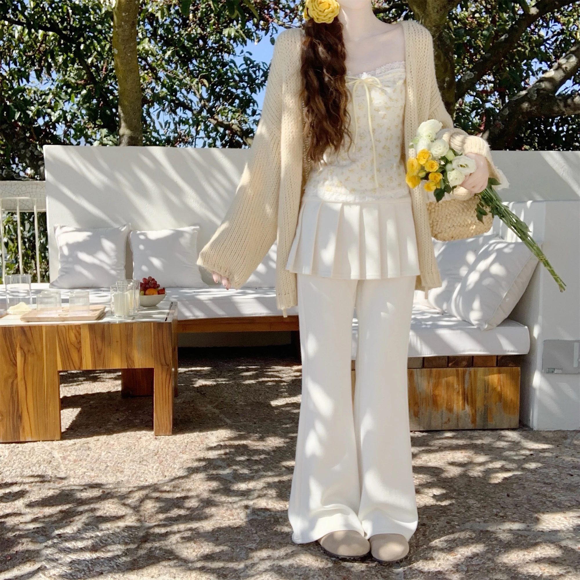 

Женские модные универсальные брюки-юбка с плиссировкой и эффектом двухслойности, слегка расклешенные, для ранней весны, повседневный дизайн