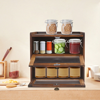 2 Layer Natural Wooden Bread Storage Box, Breadbox Holder with Half Clear Door, Food Container Bread Bin for Kitchen Countertop