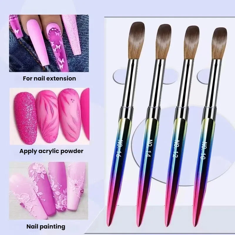 Conjunto de pincéis de cristal acrílico para unhas, 4 unidades, hastes metálicas glamorosas em caixa premium, aplicação em pó, kit profissional de pincéis para arte em unhas