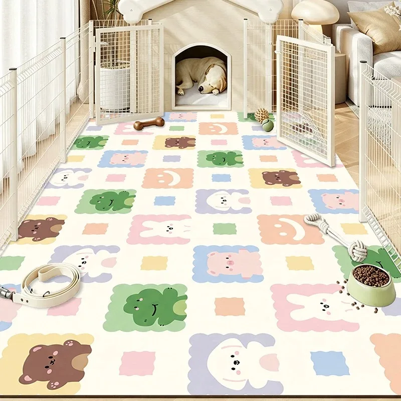 Cartoon Pet Rug Cat Dog Kennel Fence Floor Mat Pvc Leather Mats Waterproof Urine-proof Carpet Scrubable Washable Rugs Tapete 카페트