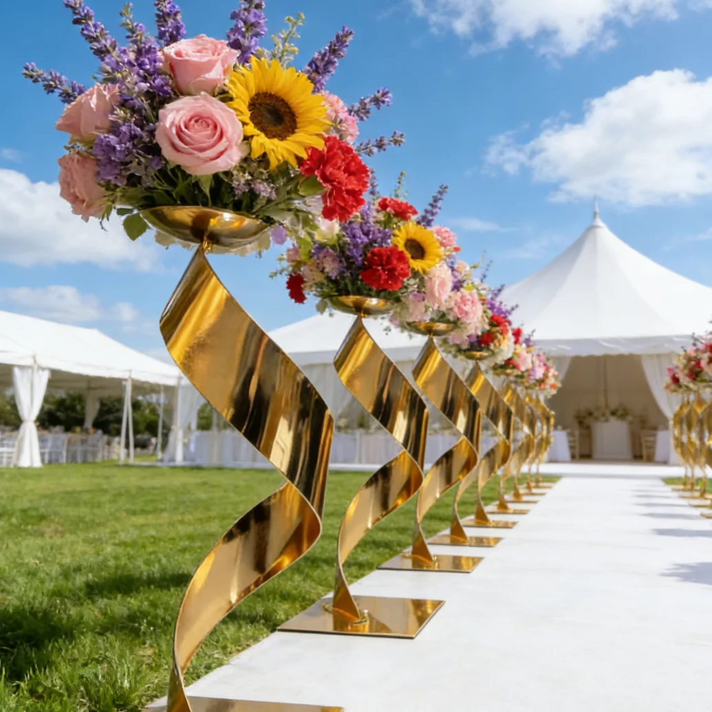 

5pcs 60/70/80/90/100cm Hollow gold metal flower stand, special-shaped vase, party wedding celebration stage aisle, banquet table