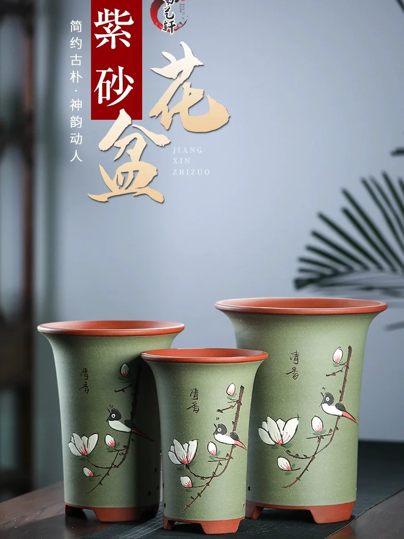 

Hand Carved Bonsai Pot, Cymbidium Plant Pot, Cylinder Shape, Traditional Chinese Room, Garden Decoration, Chinese Culture