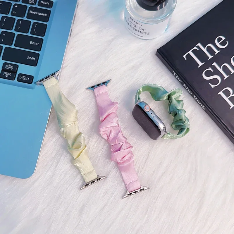 Cinturino per capelli in Chiffon per Apple Watch Serie 7 Correa 45mm 44mm 40 42 38 bracciale elastico per iWatch 9 8 Se 6 5 2 Ultra 49