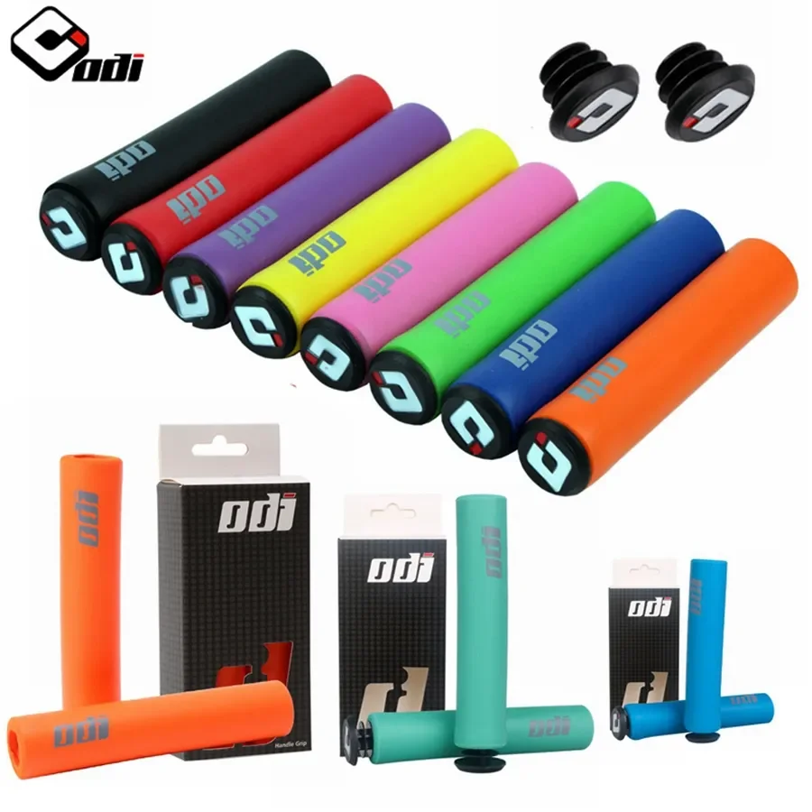 ODI 2pcs Bike Handlebar Grips MTB Silicone Handle Bar Grips Sets Soft Mountain Bicycle Grips End Plug Cycling Accessories Parts