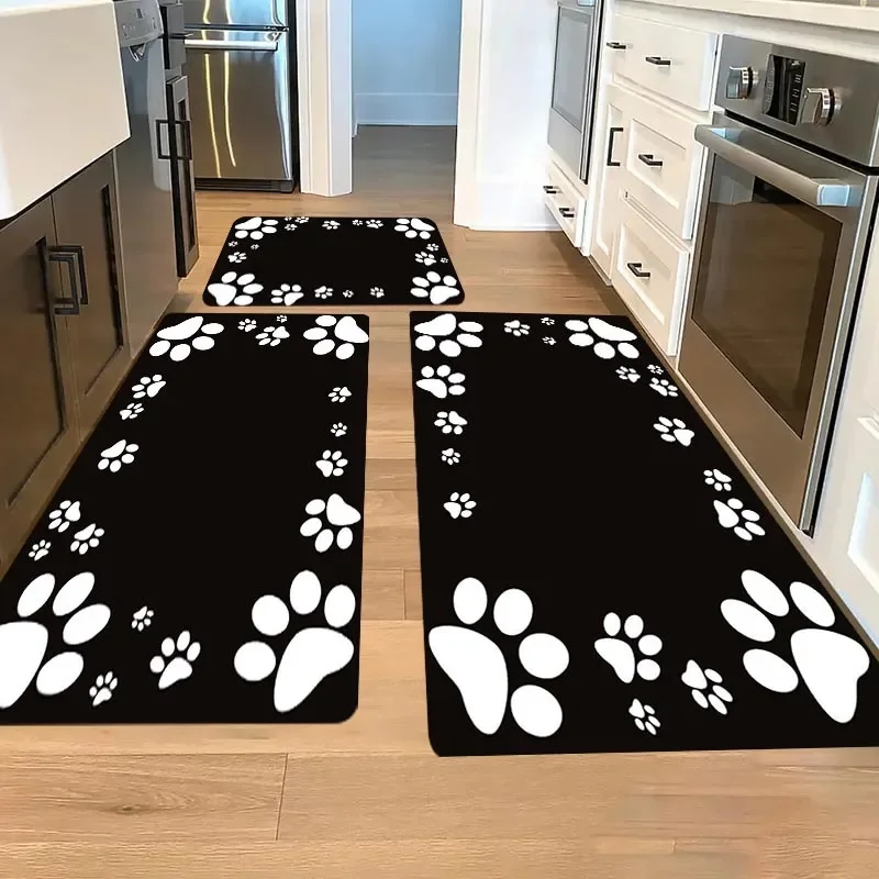 1pc Kitchen Floor Mat, White Cat Claw Pattern Floor Mat Thickened Wear-Resistant Beautification Suitable for Kitchen Living Ro