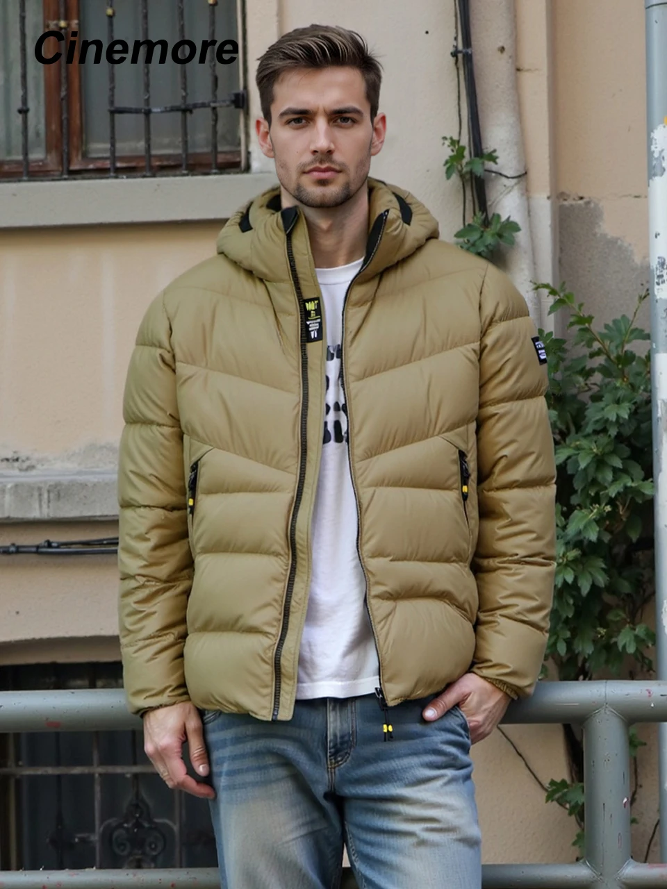 

Cinemore 2025 Winter Coat Men's Down Jacket with Pockets, Warm, Drawstring, Hooded, Short Parka Men's 8005