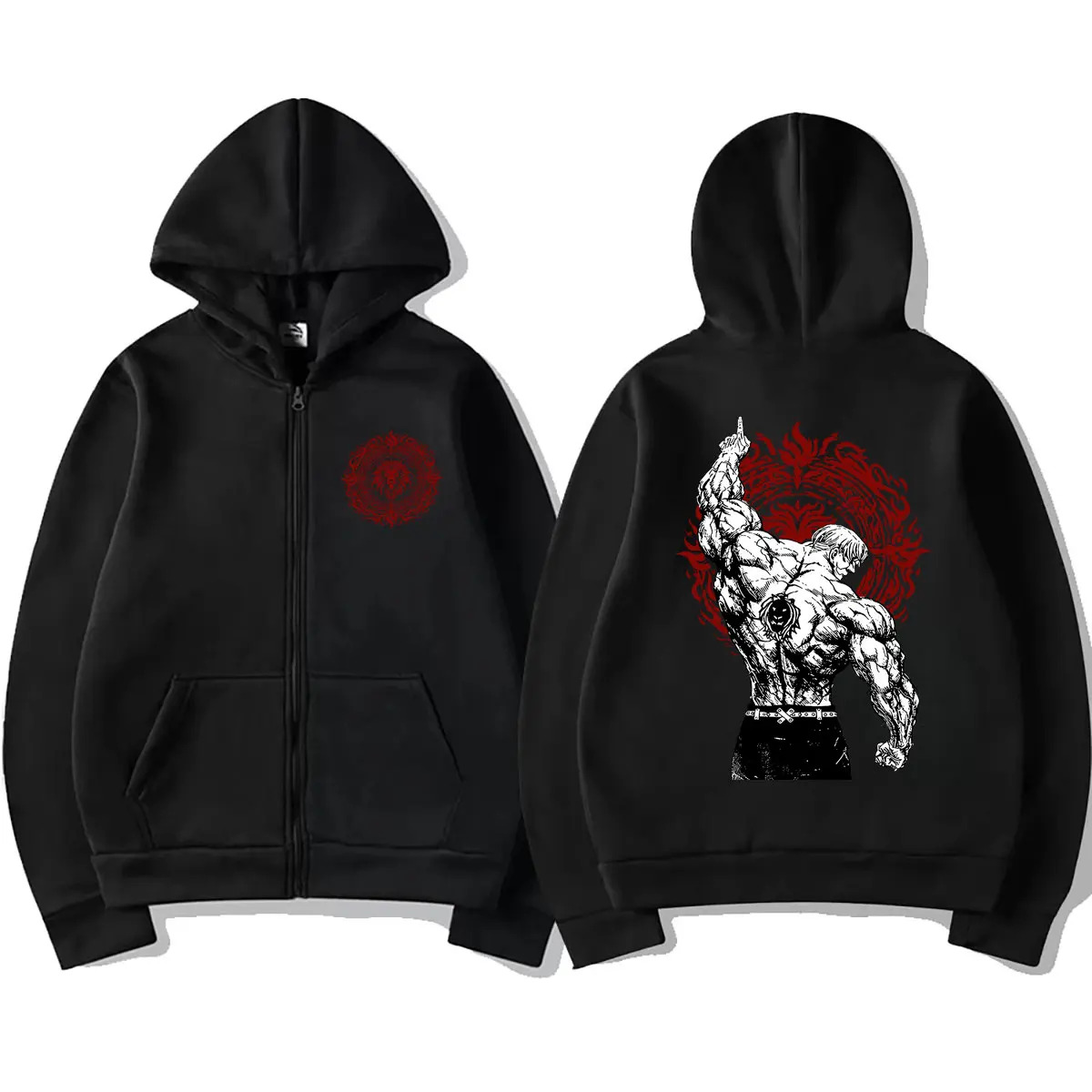 Anime The Seven Deadly Sins Lion's Sin of Pride Escanor Graphic Zipper Hoodie Men Women Manga Casual Oversized Zip Up Hoodies