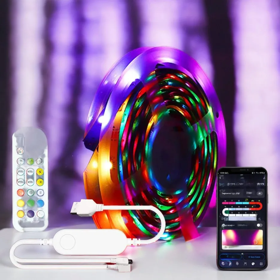 1M/100FT USB LED Strip Lights Tuya APP Control Color Changing 5050 RGB TV Backlight Flexible Lamp Tape for Room Decoration