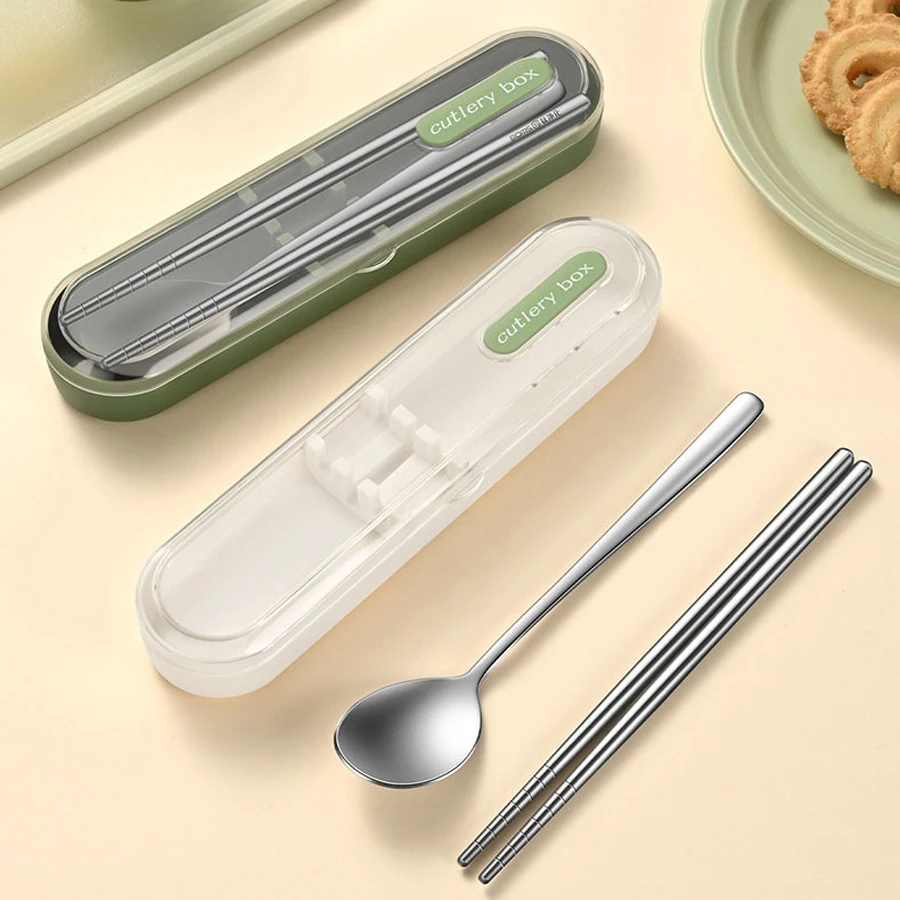 

Portable Cutlery Set 304 Stainless Steel Spoon and Chopsticks with Storage Case, Safe and Durable, Ideal for Picnics and Camping