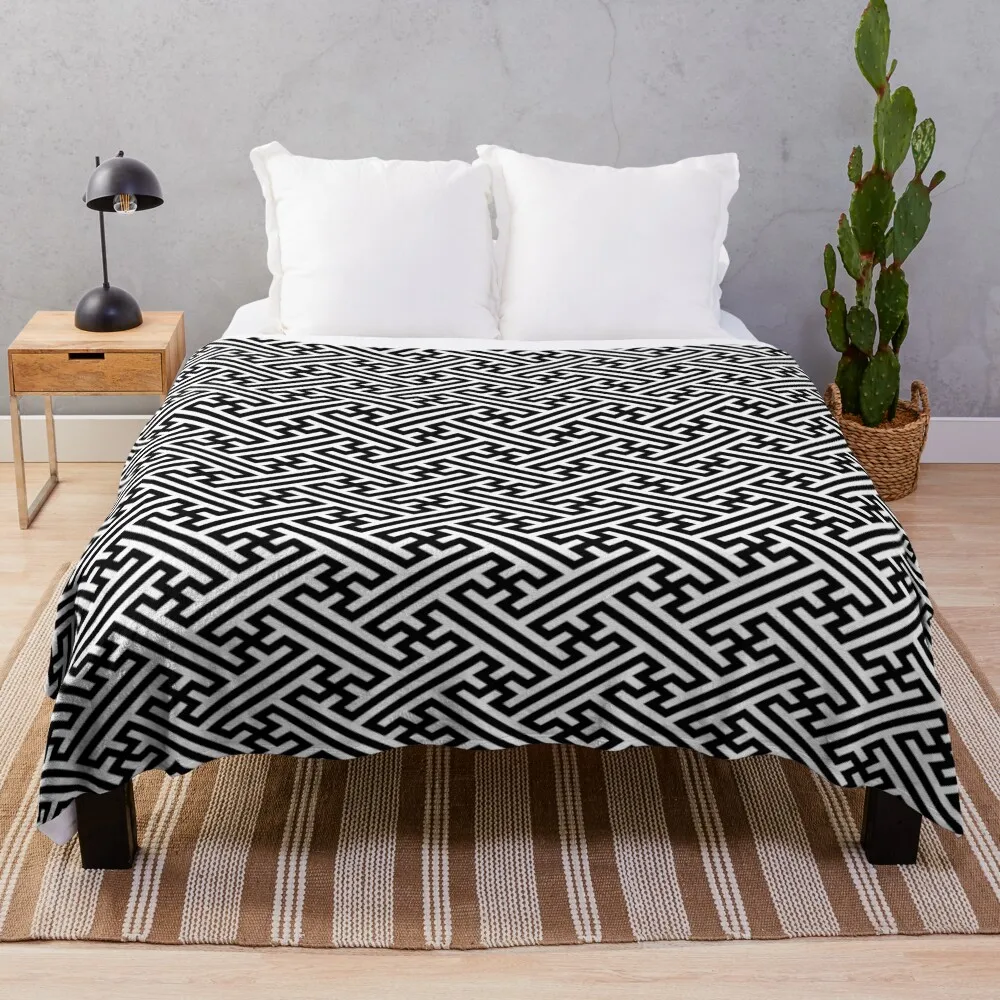 

Sayagata - Japanese Traditional Pattern - Black Throw Blanket Cozy Microfiber Throw Blanket for Home Bedroom