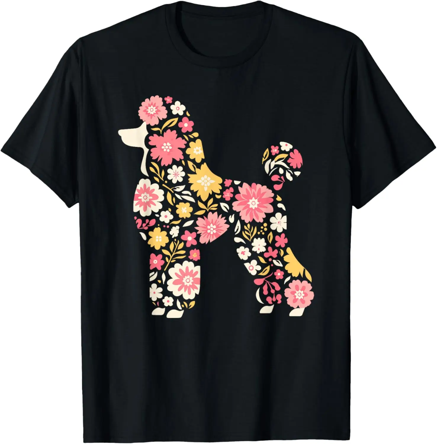 

Floral Poodle Silhouette Graphic Tee Women Mom Dog Lover Short Sleeve Casual T-Shirt