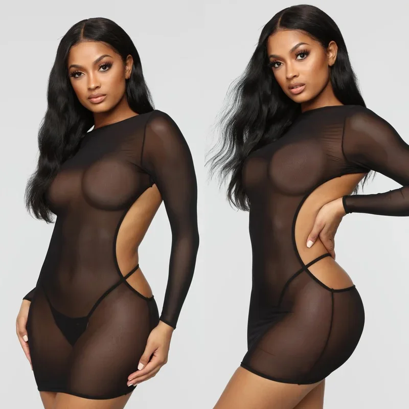 BKLD الأرجواني شبكة سوداء مثير Bodycon فستان قصير شفاف 2019 الصيف المرأة كم طويل فستان بدون ظهر فستان شاطئ قصير غير رسمي