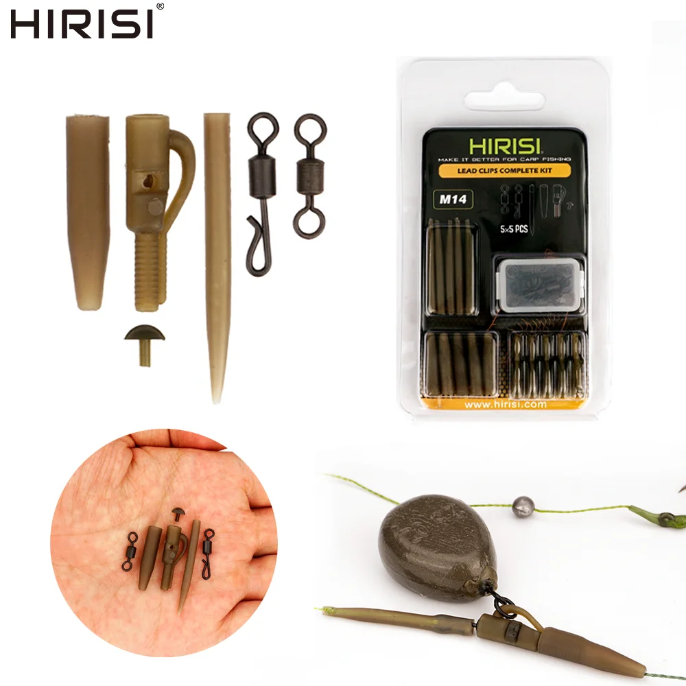 Hirisi Carp Fishing Lead Clip Set Quick Change Swivel Tail Rubber Anti-Tangle Sleeves Secure Beads for Fishing Accessories M14