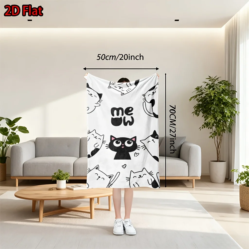 Cute Cat Lovers Meow Throw Blanket Funny Cat Art Fleece Throw for Pet Owners Nursery Decor Xmas Gift Plush Bed Blanket