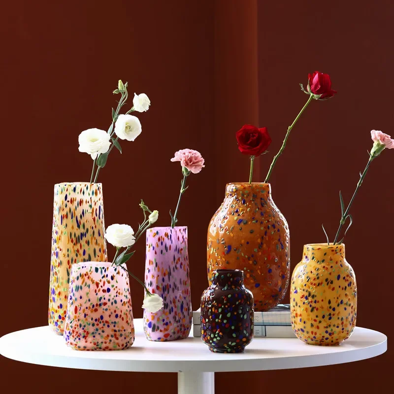 Color dot polka dot glass vase home soft decoration living room dining table hydroponic flowers porch utensils
