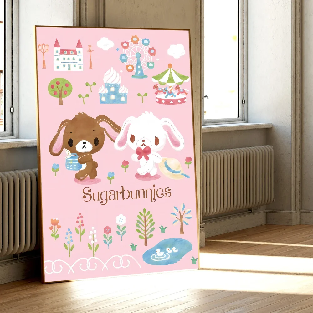 AZNM Sugarbunnies Bonbonribbon Rosa niedliches Kaninchen-Cartoon-Leinwand-Wandkunstwerk, ungerahmt, Mädchenzimmer-Dekor-Poster – Detail 8