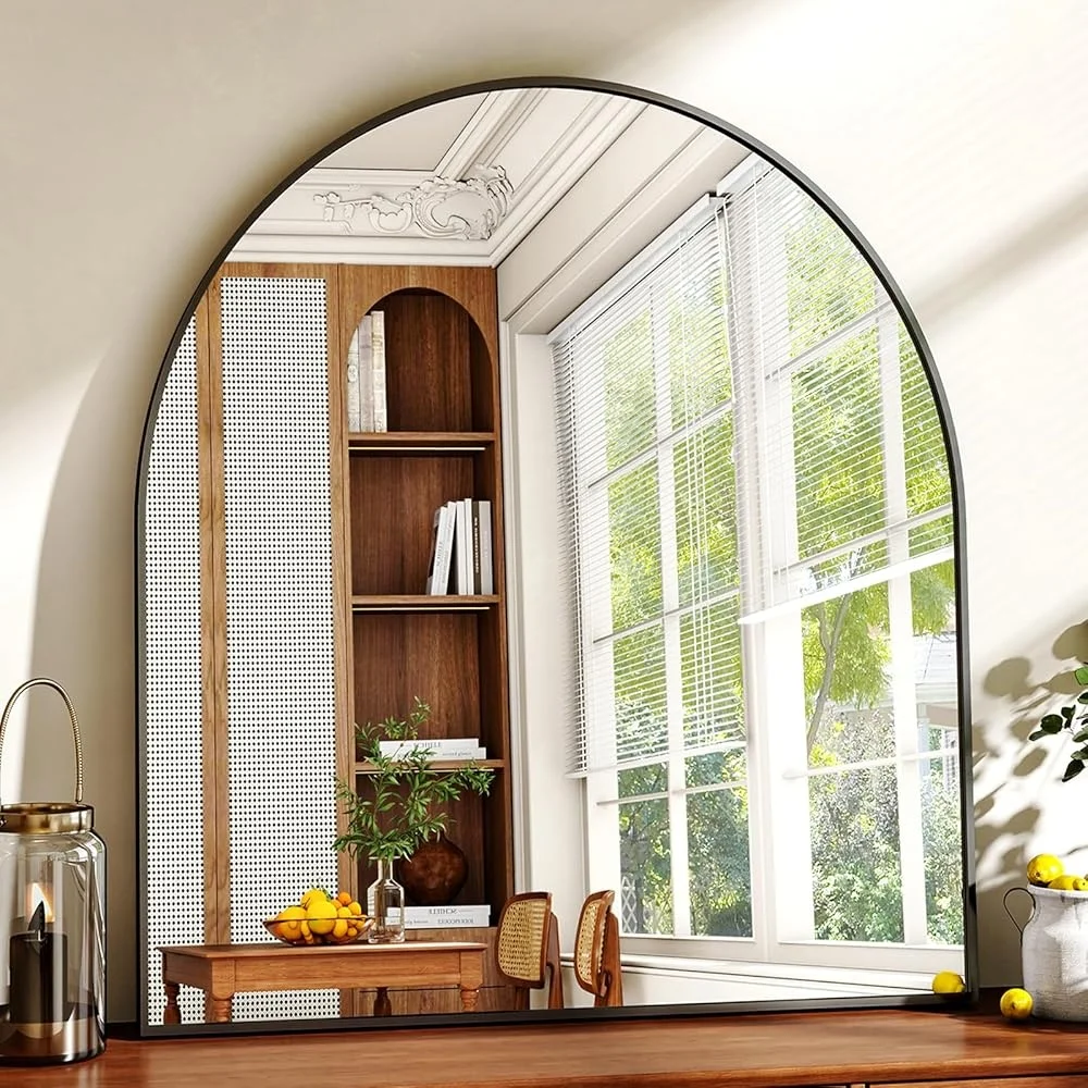 Arched Bathroom Mirror Wall Mount Metal Frame Modern Vanity Mirror Clear Reflection Versatile Use Easy Installation Living Room