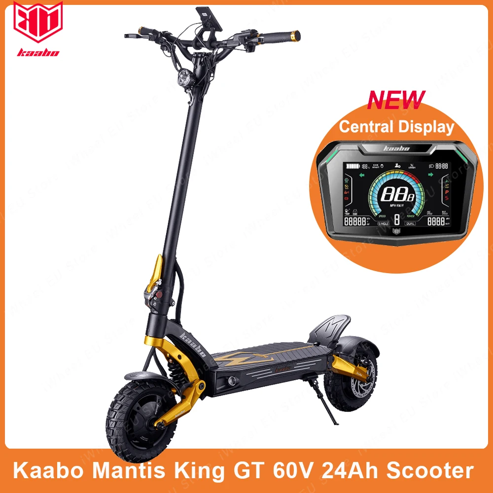 

Официальный аккумулятор Kaabo Mantis King GT 60 в 24 Ач TFT дисплей 2*1100 Вт Мотор 70 км/ч полный гидравлический тормоз IPX5 Водонепроницаемый скутер KB