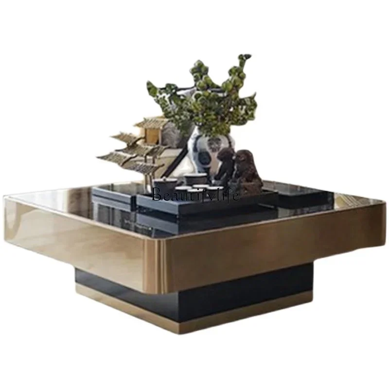 Living Room Luxury Stone Endtable Italian Light Luxury High-End Stainless Steel Tea Table