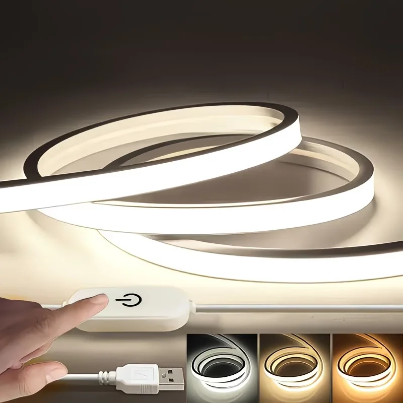 1M/2M/3M/4M/5M 1-Roll Dimmable Cob Neon Light, Low Voltage 5V USB Powered, Smart Sensor Touch Switch, Touch Switch with Adjustable Light Brightness, White Light/Warm Light/Neutral Light, for Space-Themed Decoration, Ca