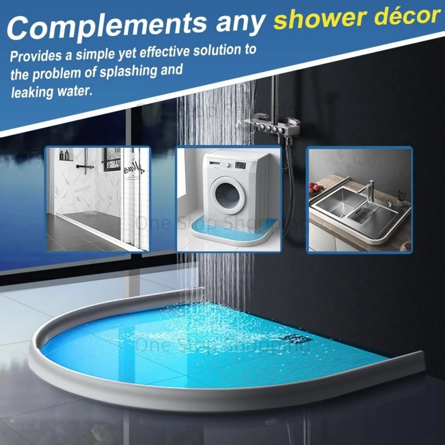 Collapsible Shower Threshold Water Dam Shower Splash Guard Showering Barrier Water Stopper Rubber Dry and Wet Separation Walk in