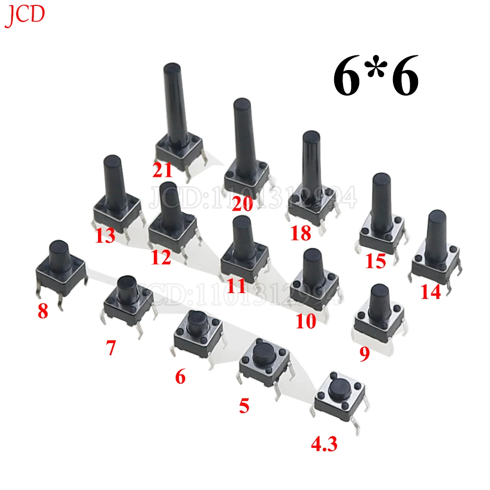 10PCS 6x6 Push Button Switch DIP 6X6X4.3 Light Touch Switch 6*6*4.3/5/6/7/8/9/10/11/12/13MM The Power Switch 4Pins