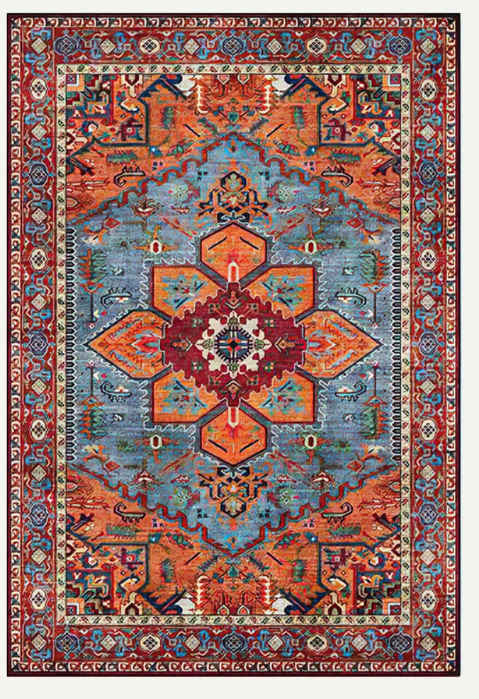 Red Turkish Vintage Design Carpet for Living Room Bedroom Floor Rug Boho Washable Themed Decor Floor Mat Kitchen table floor mat