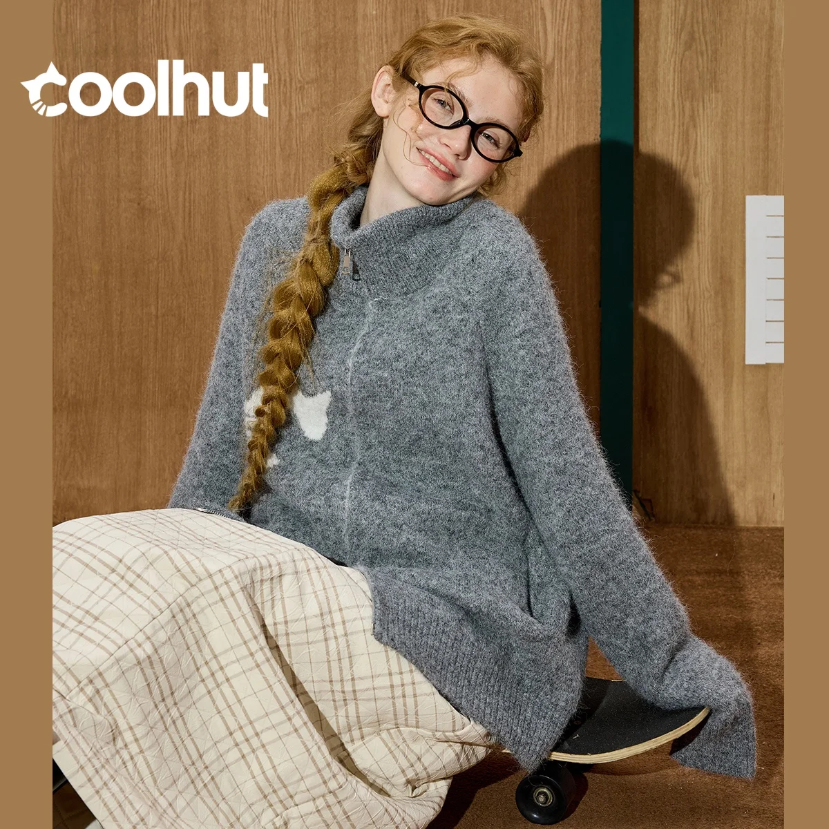 

COOLHUT женский вязаный зимний вязаный свитер с двойной молнией спереди и вышитым укороченным свитер в стиле бохо, шикарная одежда для отдыха