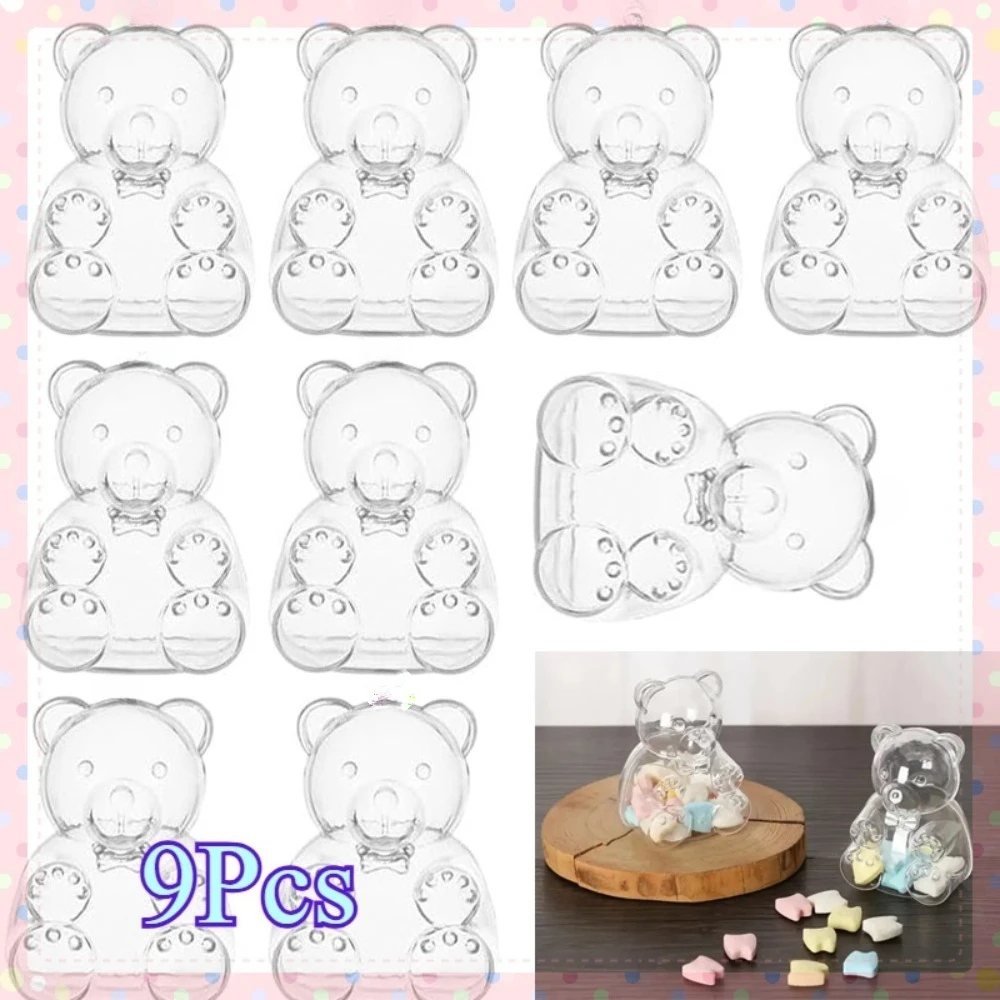 9/15pcs Bear-Shaped Candy Boxes Clear Refillable Jar Suitable for Wedding Favors, Showers Parties Cute Teddy Bear Plastic/Paper