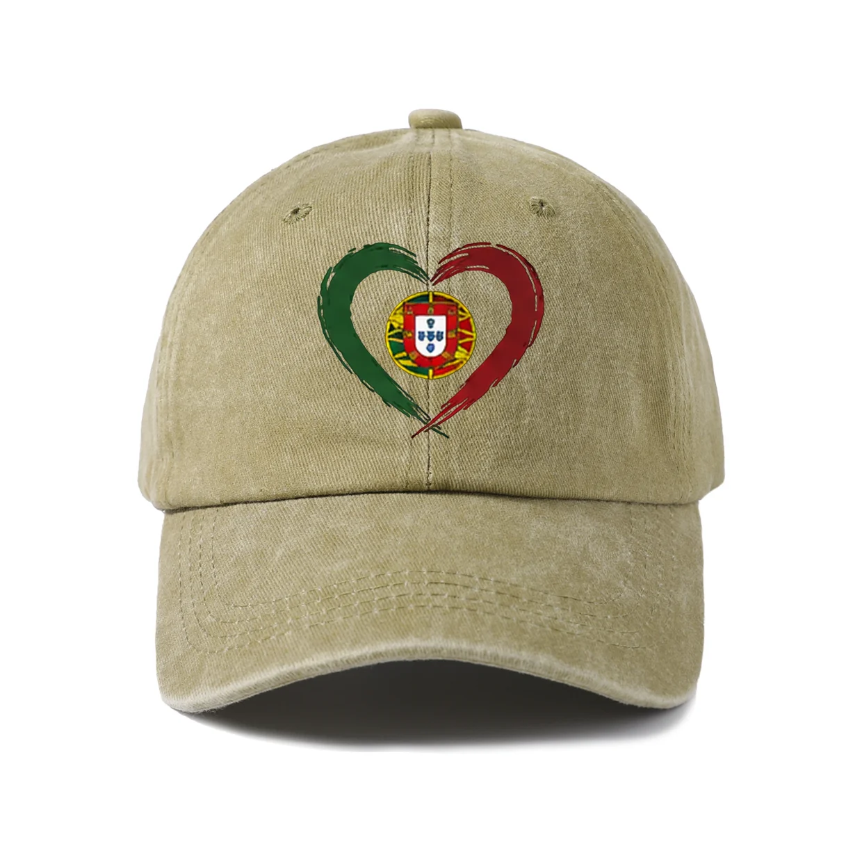 Portugal Heart Flag Graphic Baseball Cap, Vintage Washed Adjustable Unisex Dad Hat, Everyday Gift