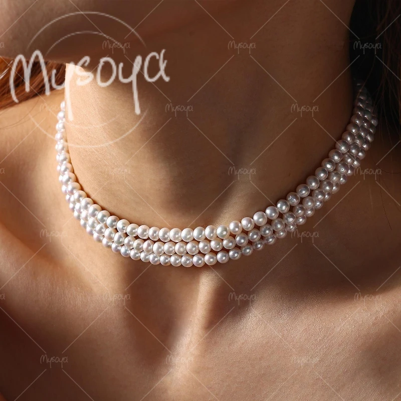 

MYSOYA 5-6mm Three-layer White Freshwater Pearl Necklace, Suitable for Birthday/ Wedding/ Mother's Day/ Father's Day Gift A0817
