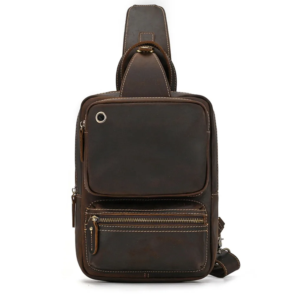 

Leather Breast Bag Large Capacity Retro Crazy Horse Premium Versatile Casual Leather Shoulder Men's Cowhide Casual Messenger Bag
