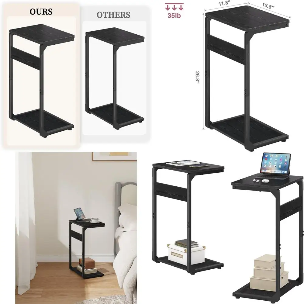 

C-Shaped Sofa Side Tables, 2-Piece TV Tray Set, Compact Living & Bedroom Tables, Black ET-YB-BKW2