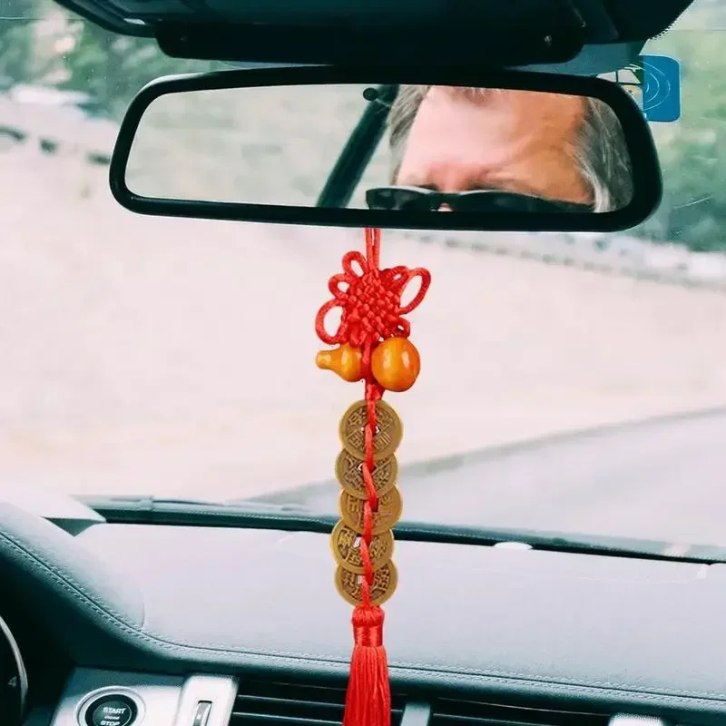 1-20PCS Wooden Gourd Copper Five Emperor Coin Pendant Auspicious Knot Tassel Chinese Knot Lucky Charm Home Car Hanging Ornament